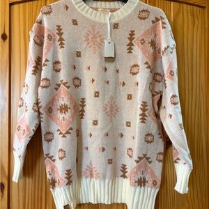 Simply Southern Cream and Pink Patterned Sweater
